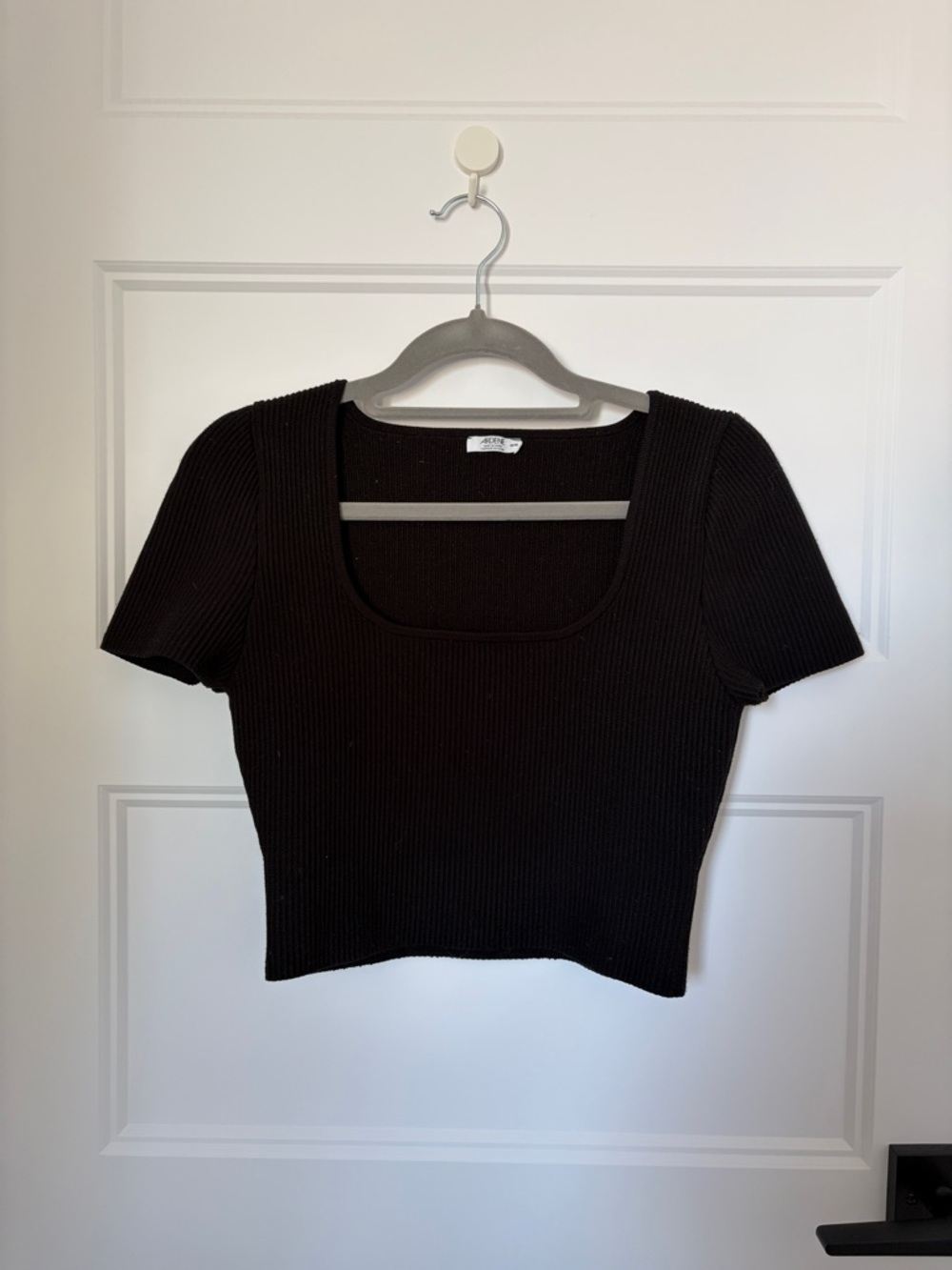 Ardene Black Ribbed Square-Neck Crop Top
